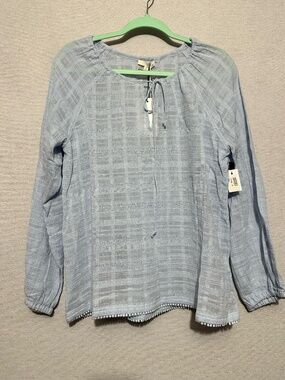 NWT Skin Loungewear 100% Cotton Tie Neck Long Sleeve Top - size M
